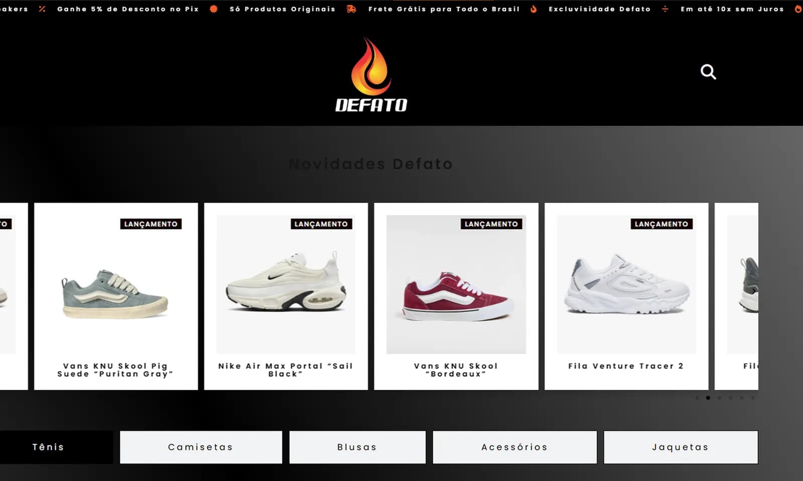 Página do projeto Defato Sneakers